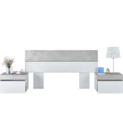 Cabecero + 2 mesitas modelo Tekkan acabado cemento/blanco artik.
