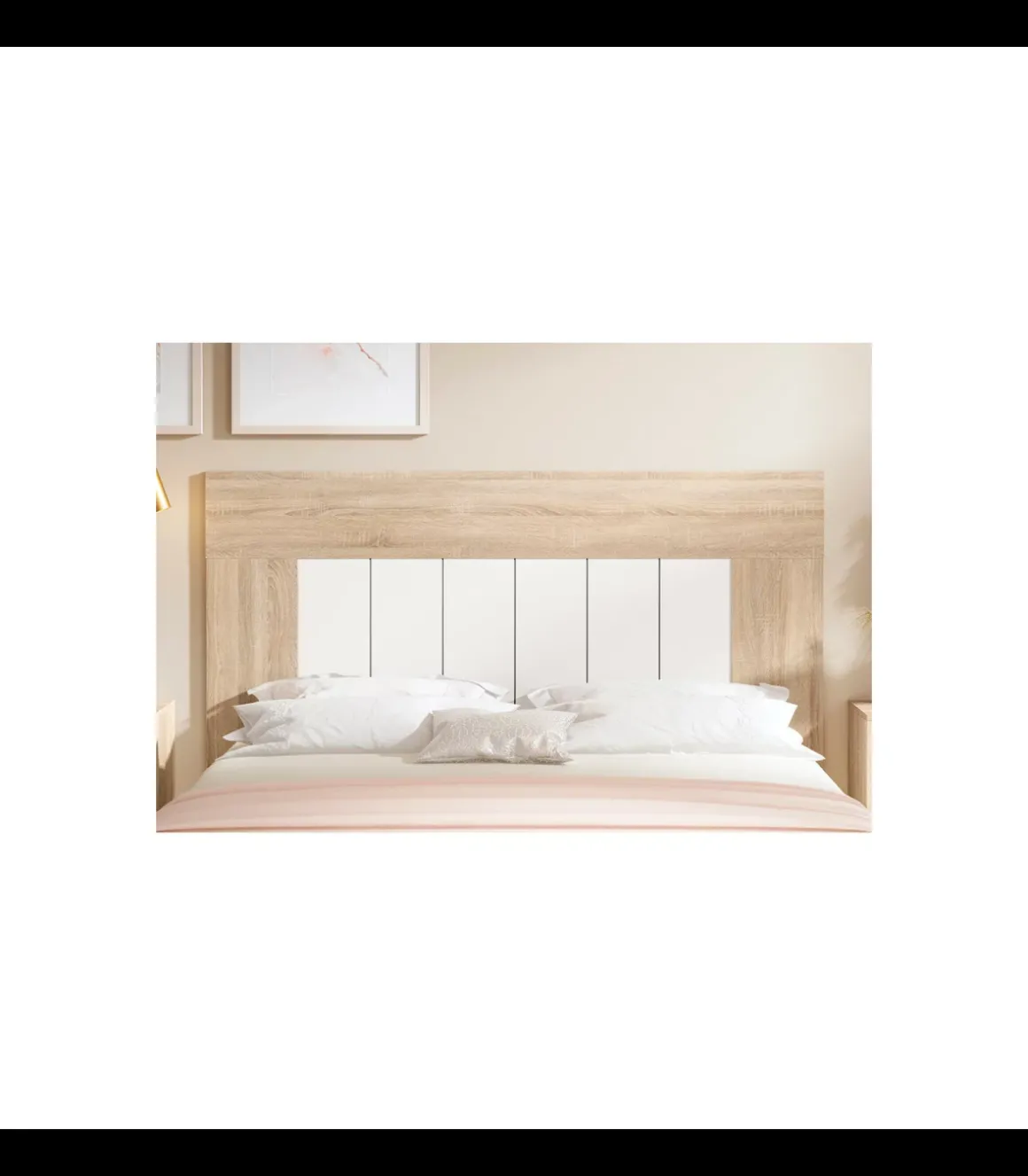 Cabecero modelo Delicias acabado roble cambrian/blanco, 120cm(alto) 162cm(ancho).