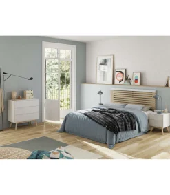 Cabecero para cama matrimonio Estela acabado blanco/cera blanca, fondo: 5cm Ancho: 163cm Alto: 100cm