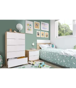 Cabecero para colchón de 90 cm + mesita para dormitorio juvenil modelo Luca acabado roble/blanco.