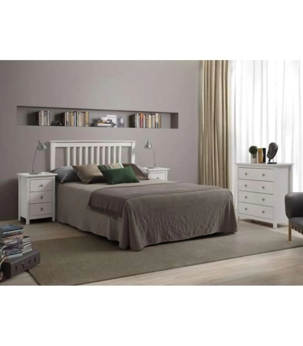 Cabecero Tabac en madera acabado blanco translucido, 100cm(alto)160cm(ancho).