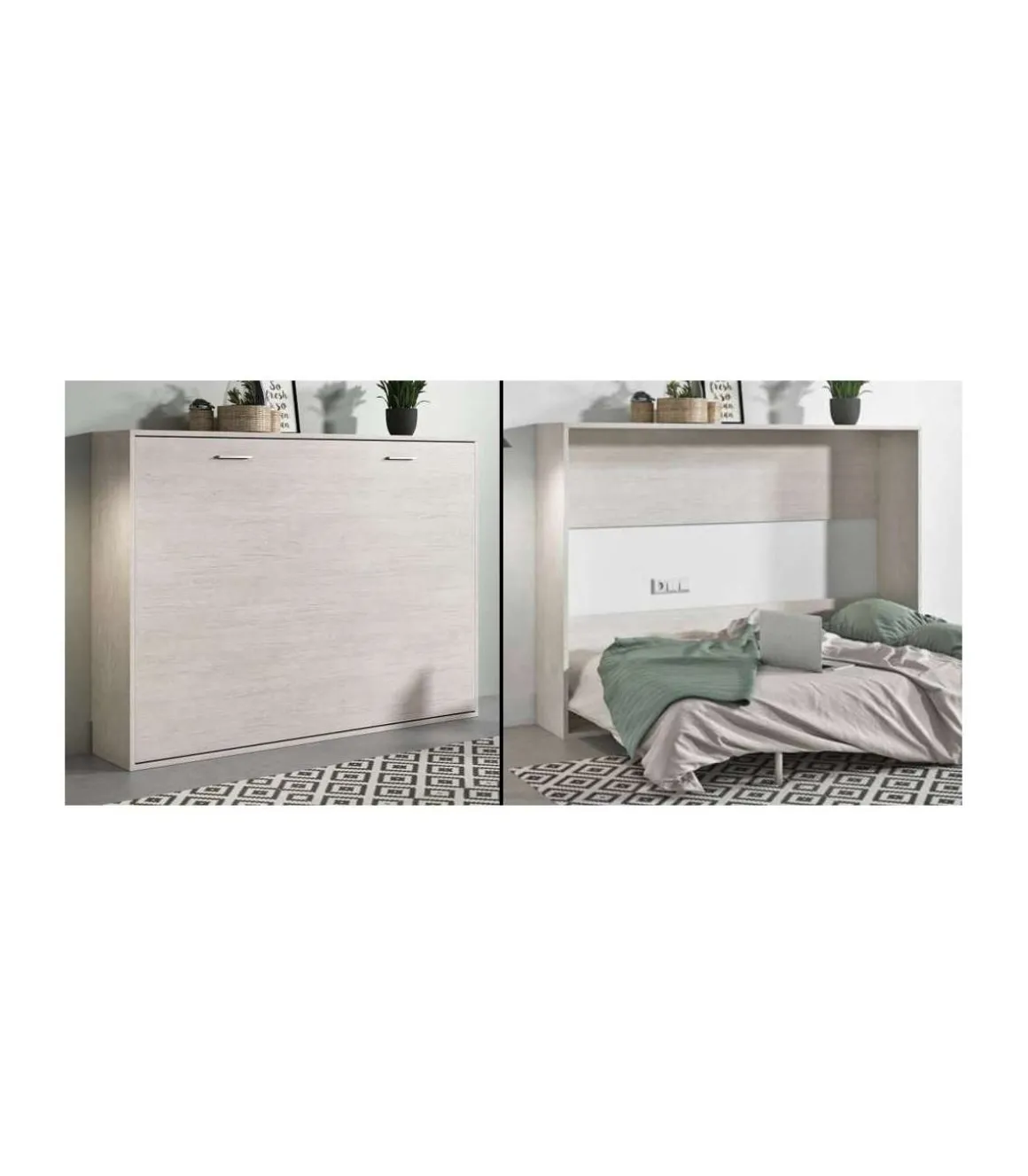 Cama abatible horizontal Mónica de 135 cm en color ártico.