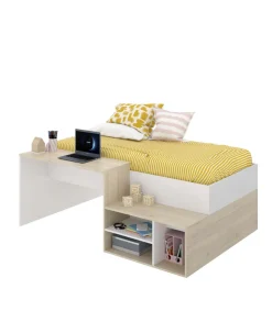 Cama compacta con escritorio Lara de 90 cm en blanco 72.7 cm(alto)133.8cm(ancho)195 cm(largo)