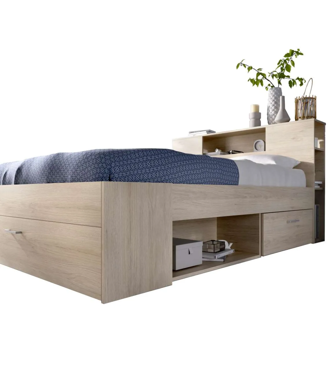 Cama compacta matrimonio Pozo Alcón en natural, 95cm(alto) 147cm(ancho) 219cm(largo)