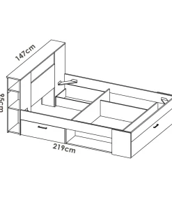 Cama compacta matrimonio Pozo Alcón en blanco, 95cm(alto) 147cm(ancho) 219cm(largo)