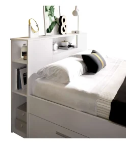 Cama compacta matrimonio Pozo Alcón-150 en blanco, 95cm(alto) 157cm(ancho) 219cm(largo)