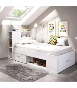 Cama compacta Pozo Alcón de 90 cm en blanco 95 cm(alto)99cm(ancho)218 cm(largo)