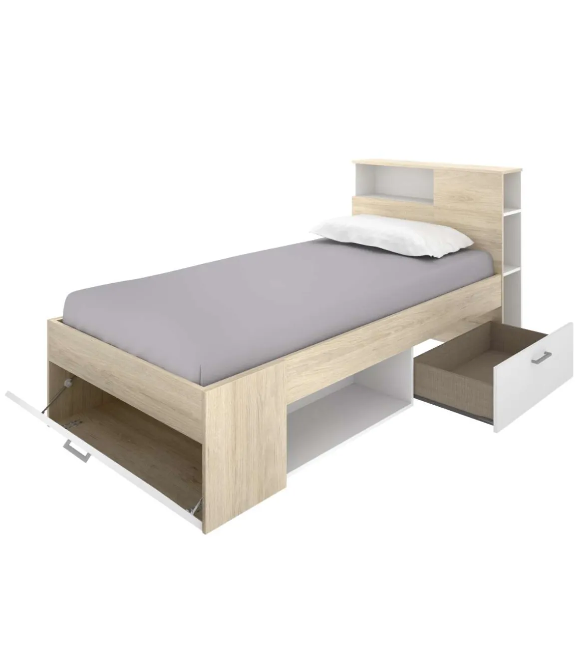 Cama compacta Pozo Alcón de 90 cm en natural/blanco 95 cm(alto)99cm(ancho)218 cm(largo)