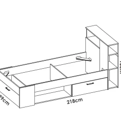 Cama compacta Pozo Alcón de 90 cm en natural/blanco 95 cm(alto)99cm(ancho)218 cm(largo)