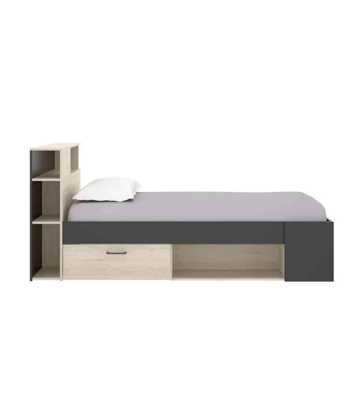 Cama compacta Pozo Alcón de 90 cm en natural/grafito 95 cm(alto)99cm(ancho)218 cm(largo)
