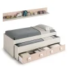 Cama compacta y estantería Nube acabado blanco alpes/rosa, 65cm(alto) 199cm(ancho) 96cm(largo)