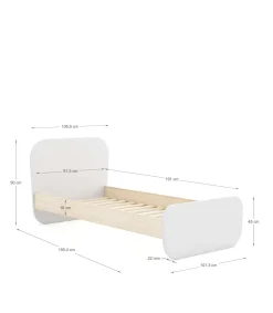 Cama juvenil DYLAN acabado blanco/cera blanca, 45/90cm(alto) 195.4cm(ancho) 106.5cm(fondo)
