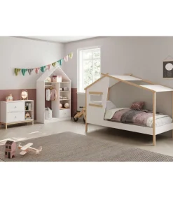 Cama juvenil modelo Lola acabado blanco/cera blanca, 158.5cm(alto) 103cm(ancho) 215.4cm(fondo)