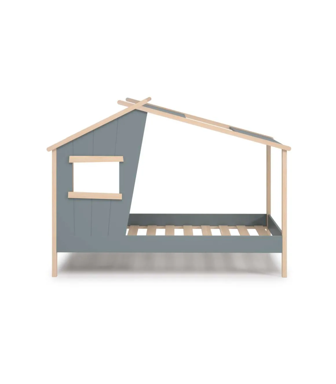 Cama juvenil modelo Lola acabado verde kaki/cera blanca, 158.5cm(alto) 103cm(ancho) 215.4cm(fondo)