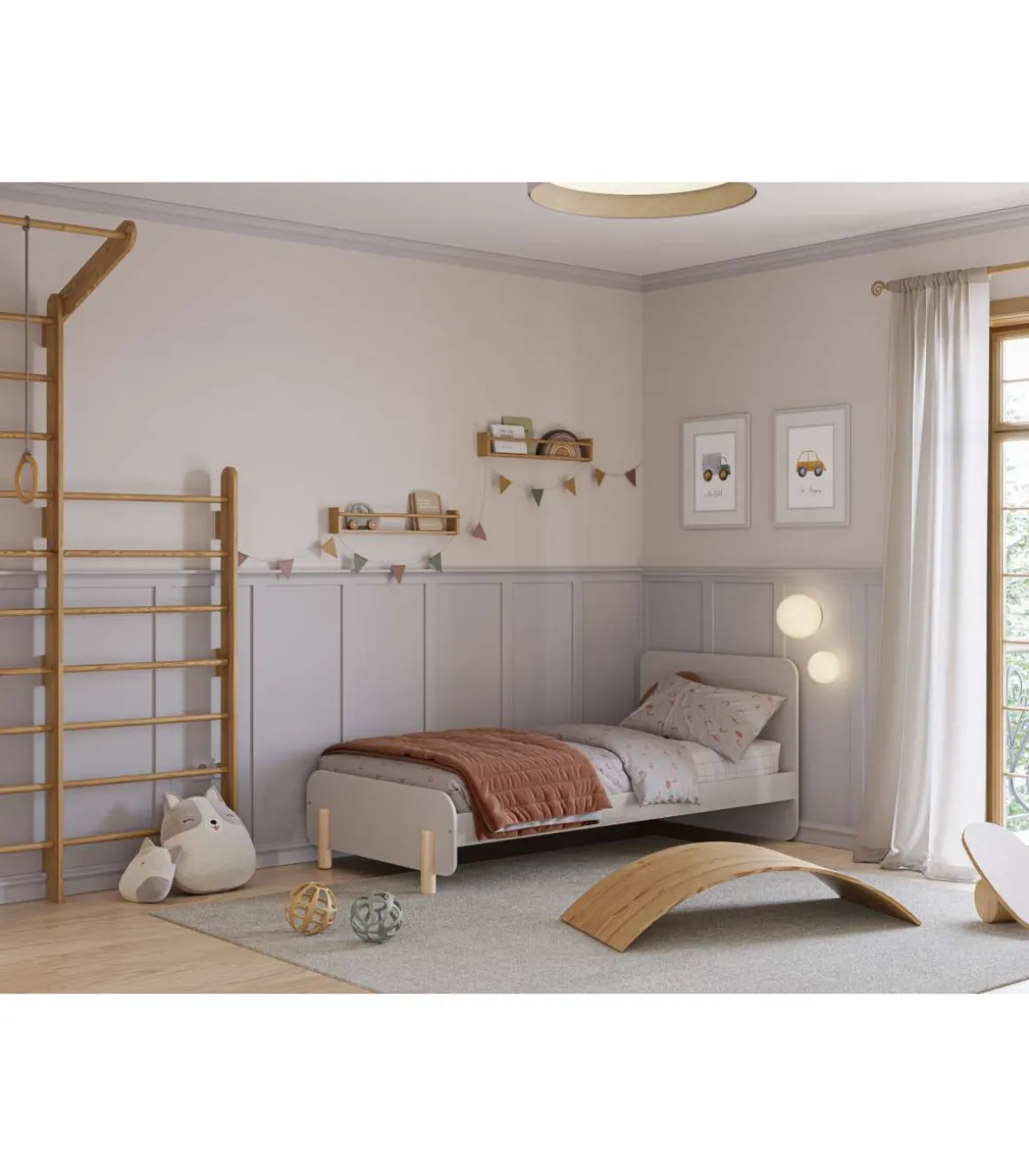 Cama juvenil modelo Noelia acabado crema/cera blanca, 45/90cm(alto) 106.5cm(ancho) 195.4cm(fondo)