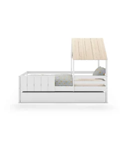 Cama juvenil modelo Nuria con cajón acabado blanco/cera blanca, 151.8cm(alto) 114.1cm(ancho) 201.2cm(fondo)