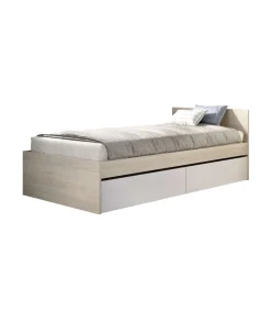 Cama juvenil Sam de 90 cm con cajones en natural/blanco, 68cm(alto) 96cm(ancho) 195cm(largo)