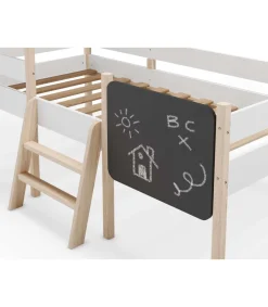 Cama juvenil tipo cabaña modelo Mario con pizarra acabado blanco/cera blanca, 150cm(alto) 110cm(ancho) 202cm(fondo)