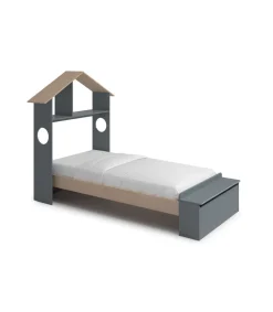 Cama juvenil tipo cabaña modelo ERIC acabado verde kaki/cera, 216.5cm(largo) 128.5cm(ancho) 153cm(alto).