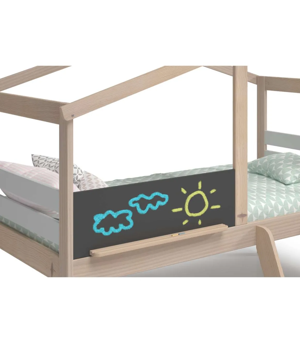 Cama juvenil tipo cabaña modelo IKER acabado blanco/cera, 204.9cm(largo) 97.1cm(ancho) 147cm(alto).