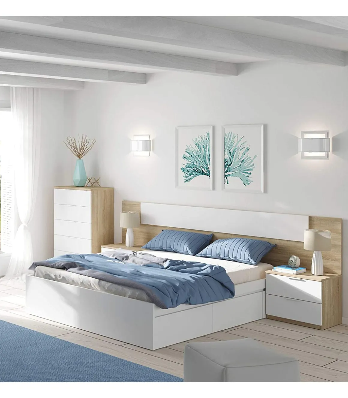 Cama Kendra para colchon de 150x190 con 4 cajones 37 cm(alto)156 cm(ancho)196 cm(largo)