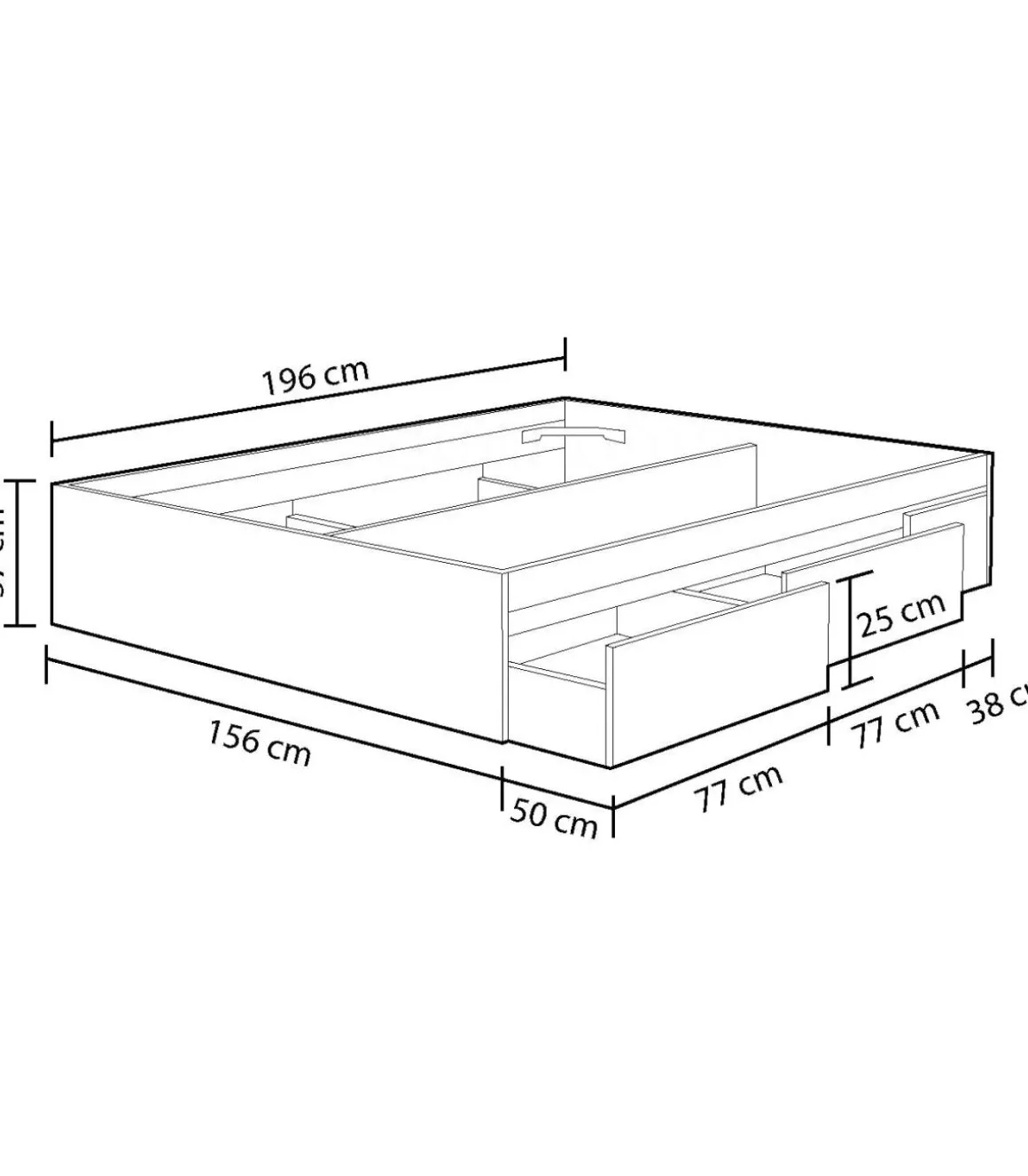 Cama Kendra para colchon de 150x190 con 4 cajones 37 cm(alto)156 cm(ancho)196 cm(largo)