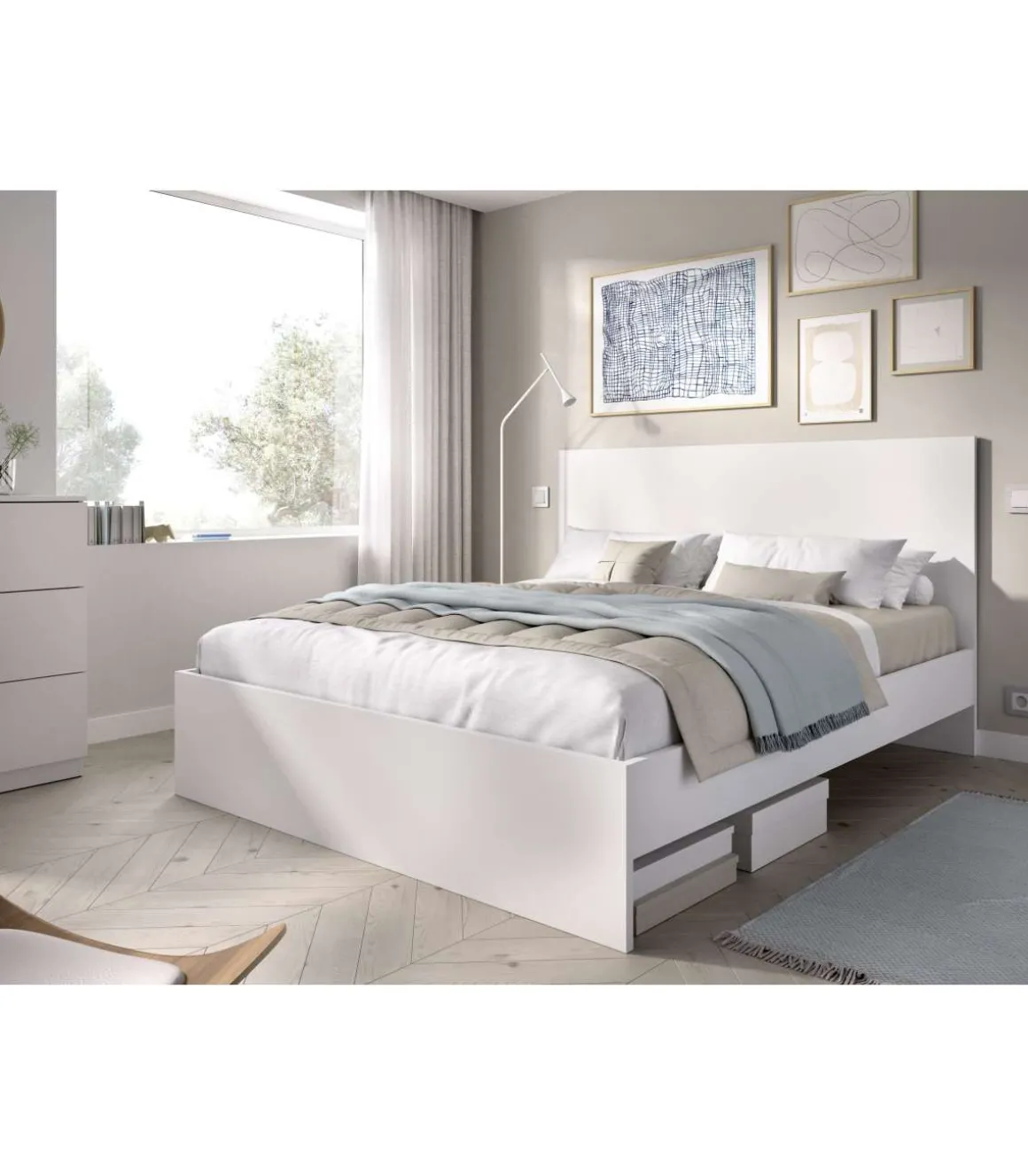 Cama matrimonio Laura acabado blanco, 100cm(alto) 146cm(ancho) 195.5cm(largo)