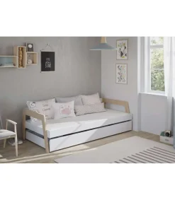 Cama nido juvenil ADAMO acabado blanco/cera blanca, 59.5cm(alto) 210cm(ancho) 96cm(fondo)