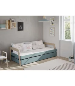 Cama nido juvenil ADAMO acabado verde kaki/cera blanca, 59.5cm(alto) 210cm(ancho) 96cm(fondo)
