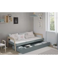 Cama nido juvenil ADAMO acabado verde kaki/cera blanca, 59.5cm(alto) 210cm(ancho) 96cm(fondo)
