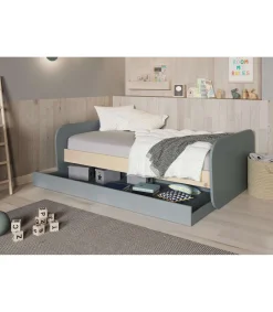 Cama nido juvenil DYLAN acabado verde kaki/cera blanca, 65cm(alto) 205cm(ancho) 102cm(fondo)