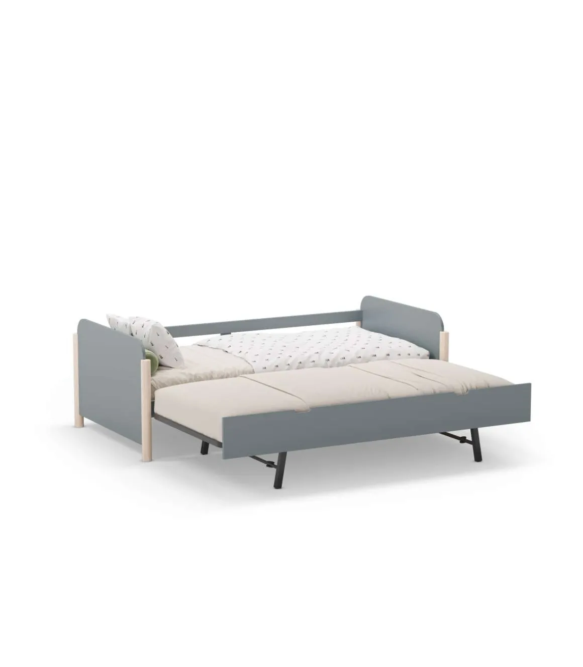 Cama nido juvenil Emma acabado verde kaki/cera blanca, 68cm(alto) 198.5cm(ancho) 105cm(fondo)
