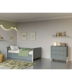 Cama nido juvenil Emma acabado verde kaki/cera blanca, 68cm(alto) 198.5cm(ancho) 105cm(fondo)