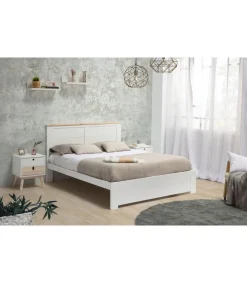 Cama para dormitorio matrimonio Anika acabado blanco. Para colchón 160x200 cm.