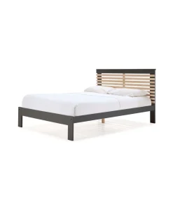 Cama para dormitorio matrimonio Xana acabado antracita/roble. Para colchón 140x190 cm.