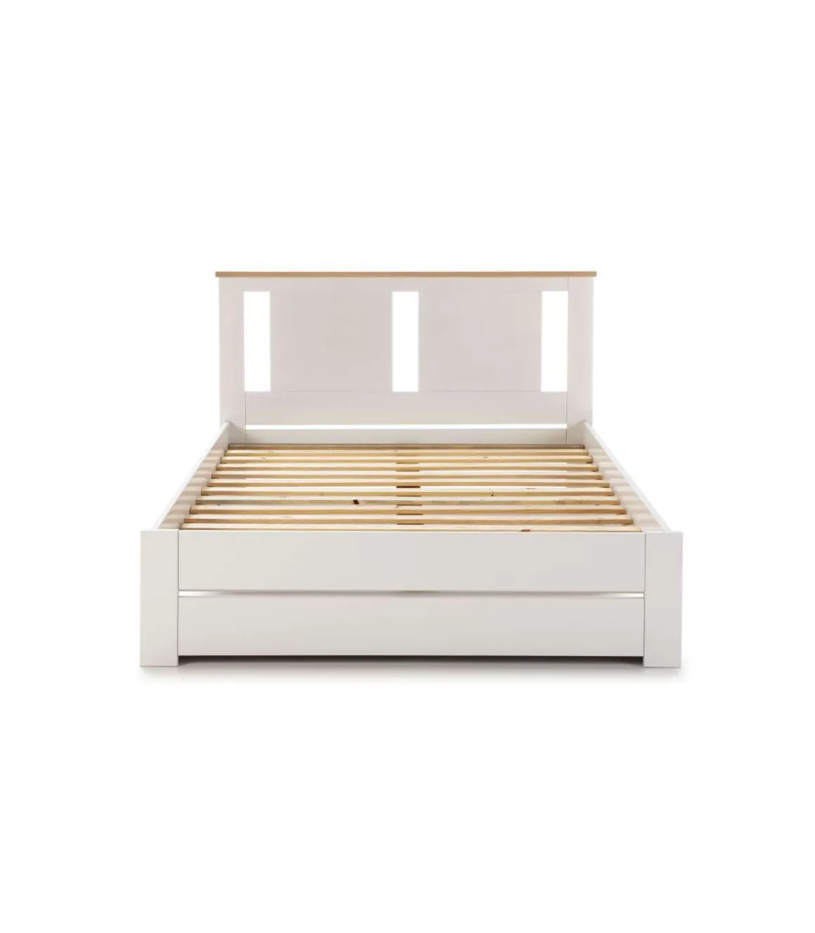 Cama para matrimonio modelo Elara con somier acabado blanco. Para colchón de 140x190 cm