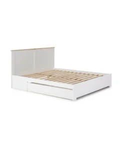 Cama para matrimonio modelo Gala con cajón y somier acabado blanco, para colchón 135/140x190 cm .