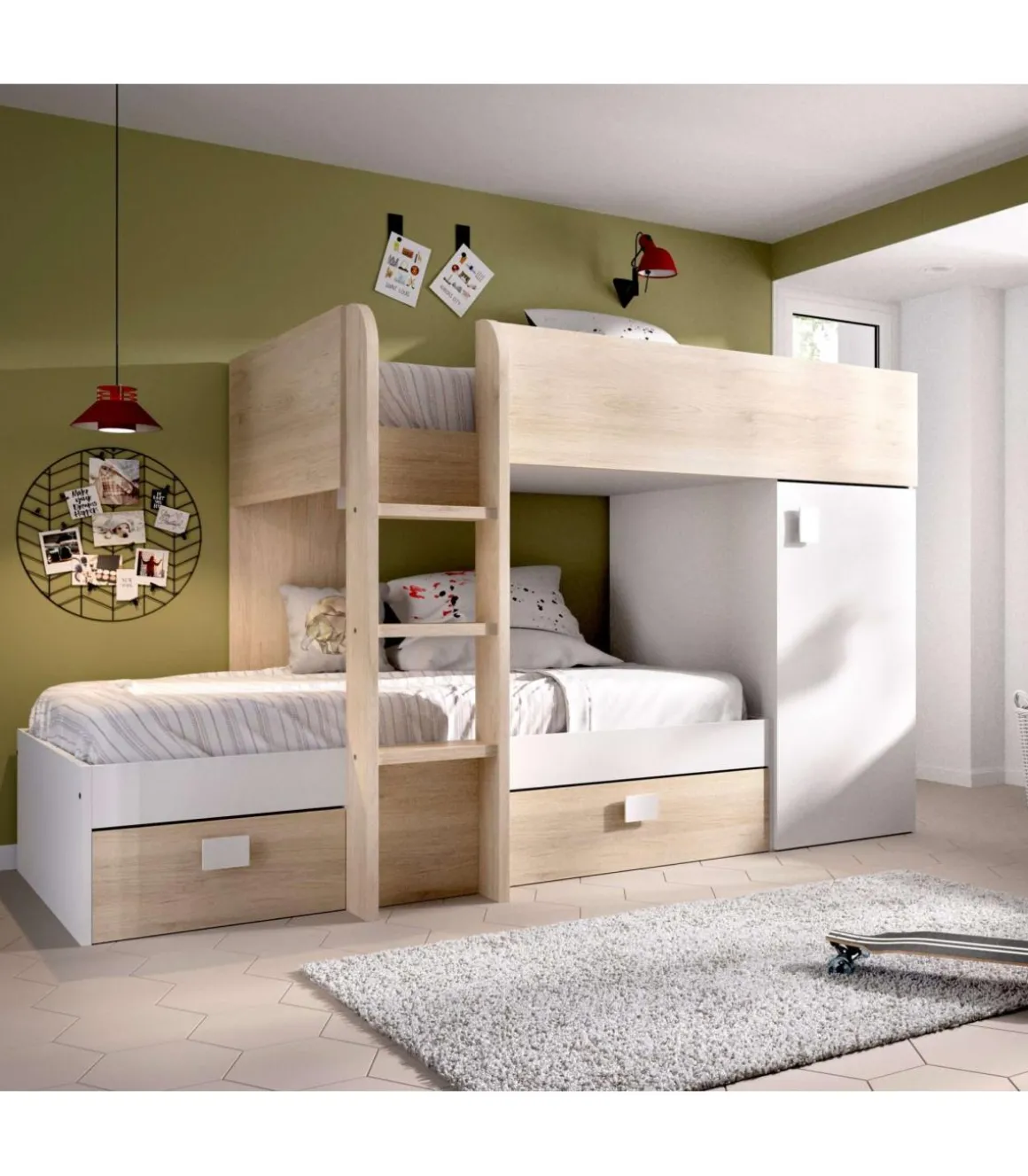 Cama tren Baeza montaje reversible en natural-blanco 150 cm(alto)255 cm(ancho)111 cm(largo)