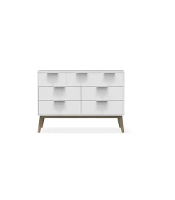 Cómoda 7 cajones Campos acabado blanco/blanco cera, 83cm(alto) 120cm(ancho) 40cm(largo)