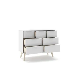 Cómoda 7 cajones Campos acabado blanco/blanco cera, 83cm(alto) 120cm(ancho) 40cm(largo)