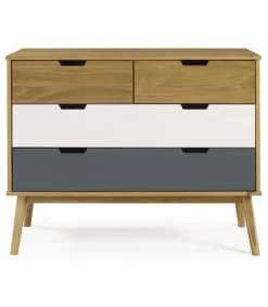 Cómoda 4 cajones Cupido acabado madera de pino, 100 x 40 x 82 (largo x ancho x alto)
