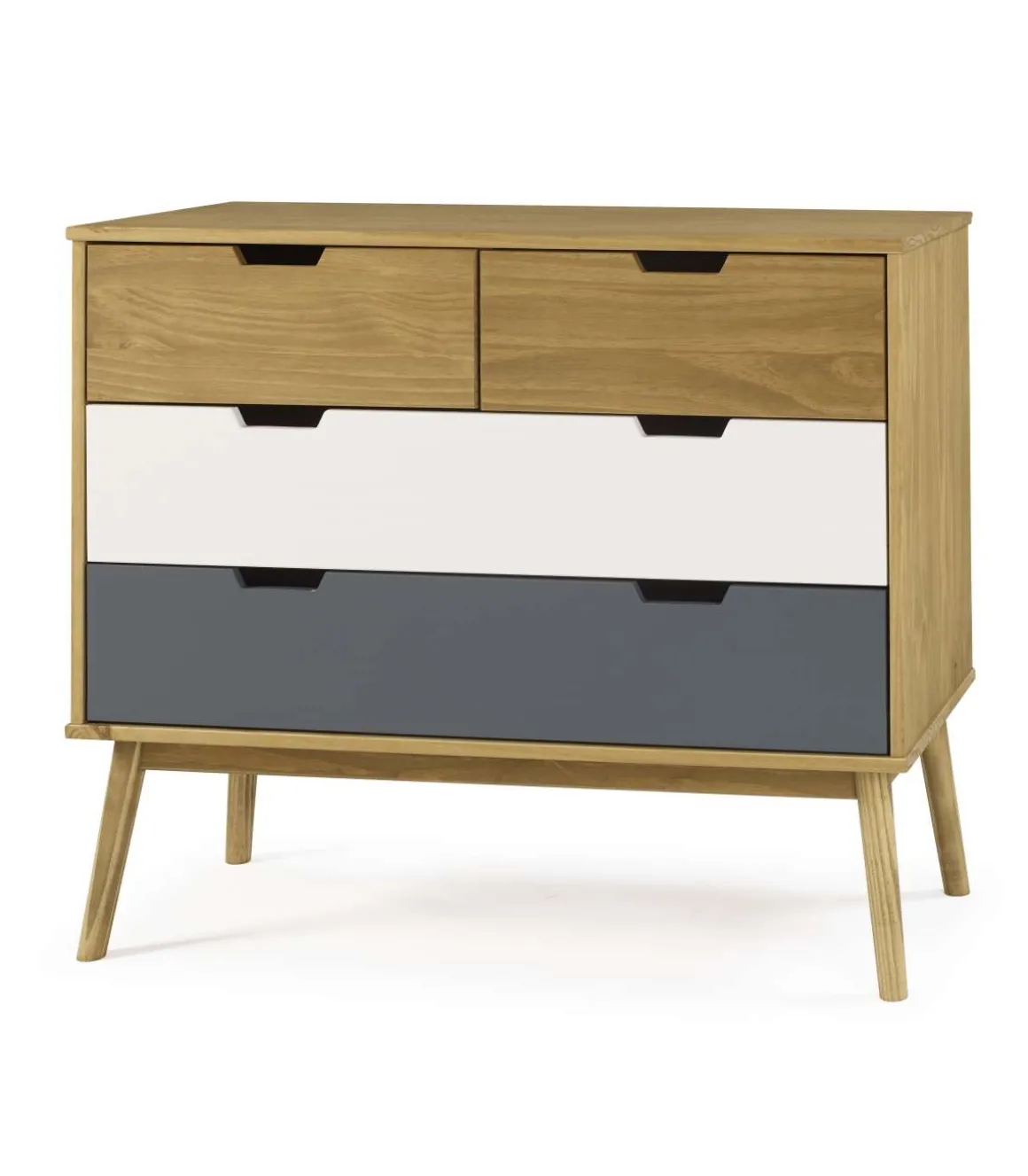 Cómoda 4 cajones Cupido acabado madera de pino, 100 x 40 x 82 (largo x ancho x alto)