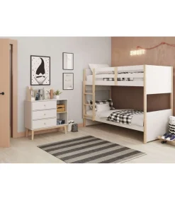 Cómoda 3 cajones 2 huecos Dylan acabado blanco/cera blanco, 81cm(alto) 90cm(ancho) 40cm(largo)
