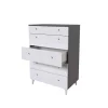 Cómoda 5 cajones Luna acabado gris parís/blanco. 114.6cm(alto), 80cm(ancho), 48cm(fondo)
