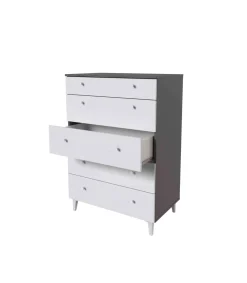 Cómoda 5 cajones Luna acabado gris parís/blanco. 114.6cm(alto), 80cm(ancho), 48cm(fondo)