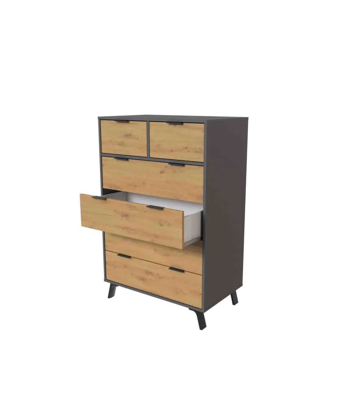 Cómoda 6 cajones Luna acabado gris parís/roble albar. 122cm(alto), 80cm(ancho), 48cm(fondo)