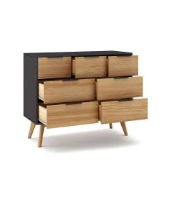Cómoda para dormitorio modelo Julen 7 cajones acabado cera/bocamina, 120cm(ancho) 83cm(alto) 40cm (largo)