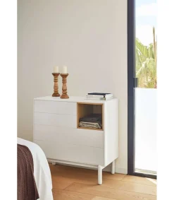 Cómoda para dormitorio modelo Corvo 1 hueco 4 cajones acabado crema, 40cm(ancho) 90cm(alto) 90cm (largo)