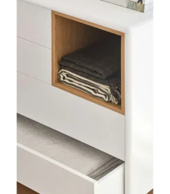 Cómoda para dormitorio modelo Corvo 1 hueco 4 cajones acabado crema, 40cm(ancho) 90cm(alto) 90cm (largo)
