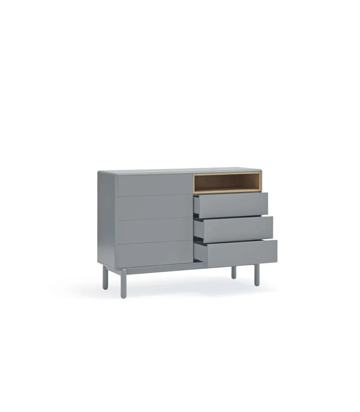 Cómoda para dormitorio modelo Corvo 1 hueco 7 cajones acabado gris perla, 40cm(ancho) 90cm(alto) 120cm (largo)
